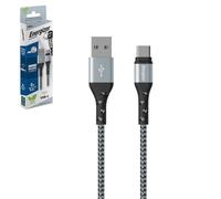 Energizer Cable USB-A y USB-C reforzado, 2 m, color negro y plateado trenzado