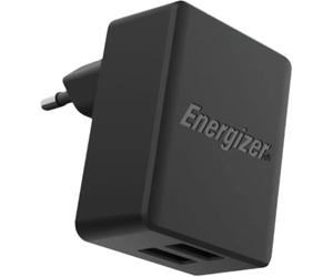 Energizer - Cargador de Pared Doble USB-A de 12 W/2,4 A, sin Cable, Enchufe de la UE, 2 Puertos USB, diseño Compacto, Color Negro