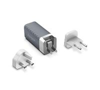Energizer - Cargador rápido USB-A y USB-C de 65 W - sin Cable - 3 enchufes incluidos (EU/US/UK) - Plata/Gris
