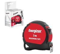 Energizer - Cinta métrica de 3 metros, sistema métrico, color negro y rojo, Bi Materia Tylon, carcasa ergonómica, cinta de acero lacado con gancho de 16 mm, bloqueo de la cinta - Retorno automático