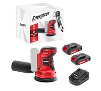 Energizer - Lijadora orbital inalámbrica 20V, 10,000 rpm, 6 velocidades ajustables - Plato autoajustable de 125 mm, bolsa recolectora, 10 discos incluidos - Incluye 2 baterías 20V 2AH + cargador rápid