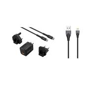 Energizer - Lote de 1 Cargador rápido USB-A y USB-C de 38 W con Cable y 3 enchufes incluidos (EU/US/UK) + 1 Cable MFI Apple