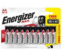 Energizer - Max, Pack de 12+4 Pilas AA, el DOBLE de duración para Uso Cotidiano, sin sulfataciones y con 10 años de vida útil