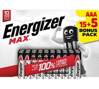 Energizer - MAX, Pack de 15+5 pilas AAA, larga duración para uso cotidiano, sin sulfatación y 10 años vida útil