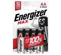 Energizer - Max, Pack de 4 Pilas AA, el DOBLE duración para Uso Cotidiano, sin sulfataciones y con 10 años de vida útil