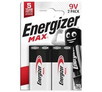 Energizer Max - Pila 9V Alcalinas (Paquete de 2) - Baterías de 9 Voltios - para detector de humo/monóxido de carbono, electrónica y audio - Construcción 100% a prueba de fugas - 5 años de vida útil