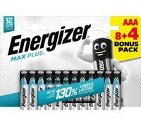 Energizer - Max Plus, Pack de 8+4 Pilas AAA, +150% de duración para Uso Cotidiano, sin sulfatación y Mantiene Carga 12 años