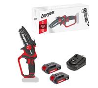 Energizer - Motosierra inalámbrica 20V, hoja de 120 mm - Velocidad 5 m/s - Ultra compacta, mango Soft Grip - 2 cadenas + aceite incluidos - Incluye 2 baterías 2AH + cargador rápido Ideal para poda