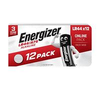 Energizer Pilas LR44 (Paquete de 12) - A76 Baterías de Botón - 1,5V Alcalinas - para Termómetros, calculadoras, Relojes y Otros - sin Mercurio - 3 años de Vida útil [Exclusivo en Amazon]