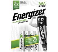 Energizer - Recargables, Pack de 4 pilas AAA 500 mAh, precargada, para dispositivos uso frecuente y cientos de recargas, sin sulfatación