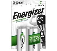 Energizer Recharge Power Plus - Pilas C (Paquete de 2) - Batería 2500 mAh NiMH - precargada - para Dispositivos Uso frecuente y Cientos de recargas - Embalaje 100% reciclable y sin plástico