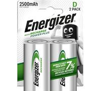 Energizer Recharge Power Plus - Pilas D (Paquete de 2) - Batería 2500 mAh NiMH - precargada - para Dispositivos Uso frecuente y Cientos de recargas - Embalaje 100% reciclable y sin plástico