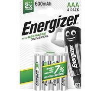 Energizer Recharge Universal - Pila Recargable AAA (Paquette de 4) Batería 600 mAh NiMH - precargada - para dispositivos uso frecuente y cientos de recargas - Embalaje 100 % reciclable y sin plástico