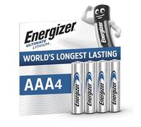Energizer - Ultimate Lithium, Pack de 4 pilas AAA, litio de larga duración para dispositivos de alto consumo, más ligera y 20 años vida útil