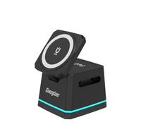 Energizer WCP307 3-1 Cargador de escritorio inalámbrico de 15 W | Carga rápida para smartphone, auriculares y Apple Watch, compatible con MagSafe, soporte plegable con soporte ajustable, USB-C, seguro