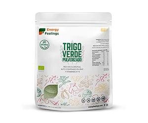Energy Feelings Hierba de Trigo Eco Pulverizada - 1000 g, Vegana y Ecológica, Rica en Hierro, Sin Lactosa, Sin Gluten, Sin Azúcar Añadido, Ideal para Ensaladas y Bebidas, color Verde, Pack XXL