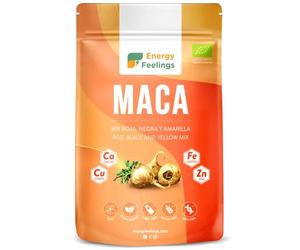 Energy Feelings Maca Peruana Andina en Polvo 500g, Potencia Energía y Vitalidad Íntimas, Mix de Maca Negra, Roja y Amarilla, Vegana, Sin Gluten, Rica en Proteínas, Hierro y Zinc