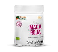 Energy Feelings Maca Roja ECO - 200 g, Maca Vegana en Polvo, Rica en Vitamina C y Hierro, Efecto Vigorizante y Afrodisiaco, Mejora Rendimiento Físico, Sin Lactosa, Sin Gluten y Sin Azúcar Añadido