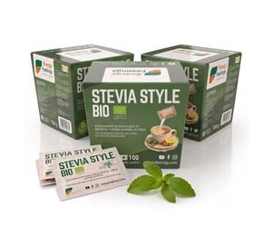 Energy Feelings Stevia en Polvo, Edulcorante Natural a Base de Erythritol y Aroma Natural de Estevia, 1g Equivale a 8g de Azúcar, 0% Azúcares, Vegano, Sin Gluten, 100% Ecológico, Pack 3 x 100 Sobres