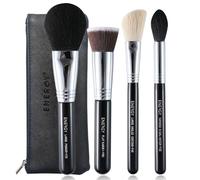 ENERGY Juego de 4 brochas de maquillaje sintéticas de alta calidad para base de polvo, rubor, contorno, bronceador, resaltador, brochas de maquillaje con bolsa de poliuretano negro, brochas faciales