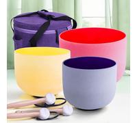 ENERGYSOUN (30 cm" C + 25" E + 20 cm G 15 cm B) 432 Hz, Chakra de color Conjunto de 4 platos de canto de cristal de cuarzo helado, con bolsa de transporte y mallet