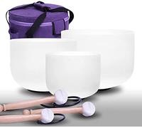 ENERGYSOUN - Juego de 3 cuencos de cristal de cuarzo esmerilado de 12 pulgadas, C, 10 pulgadas E 7 pulgadas A