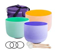 ENERGYSOUN - Juego de cuencos de cristal de cuarzo de 432 Hz esmerilados de color esmerilado de 11D" 22.9 cm F 17.8 cm B Chakra + mazos de bolsa de lona y juntas tóricas incluidas