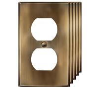 ENERLITES Duplex Receptacle Outlet Metal Wall Plate, Stainless Steel Outlet Cover, Corrosion Resistant, Standard Size 1-Gang 4.50" x 2.76", Stainless Steel 201, 7721-AB-5PCS, Antique Brass, 5 pack