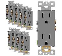 ENERLITES Receptáculo decorativo, toma de pared de grado residencial, 15 A, 125 V, conexión a tierra, 2 polos, 3 cables, 5-15R, certificación UL, 61501-GY-10 unidades, gris, paquete de 10, no