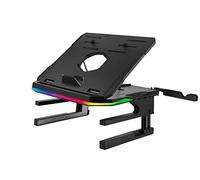 Enermax - Soporte Elevador ergonómico para Ordenador portátil, Monitor Giratorio RGB 360°, Plegable, instale hasta 3 periféricos, Carga máxima 10 kg, ELS001, Color Negro