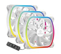 ENERMAX SquA RGB PWM - Ventilador de PC ARGB de 120 mm con Caja de Control RGB, Paquete de 3 - Entrada de Aire - Marco Vortex - Alto Flujo de Aire - 300-1500 RPM - Blanco - UCSQARGB12P-W-BP3