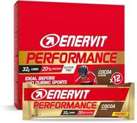 Enervit Performance Bar Cacao, Barritas Energéticas, 32g de Carbohidratos, 20% de Proteínas, Sabor Cacao, Para Actividades Deportivas de Larga Duración y Resistencia, Sin Gluten, 12 Barritas de 60g