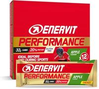 Enervit Performance Bar Manzana, Barritas Energéticas, 32g de Carbohidratos, 20% de Proteínas, Sabor Manzana, Actividades Deportivas de Larga Duración y Resistencia, Sin Gluten, 12 Barritas de 60g