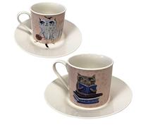 Enesco, 2 Tazas con dibujos de gatos rosas y caja de regalo