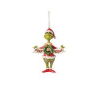 Enesco Dr. Seuss Grinch by Jim Shore Santa Grinch Holding Merry Christmas Banner Adorno colgante, hecho a mano, pintado a mano, adornos coleccionables para árbol de Navidad, regalo de decoración, 5.25