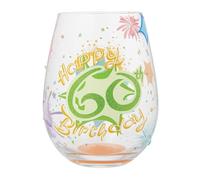 Enesco Lolita Designs Happy 60th Birthday - Copa de vino artesanal pintada a mano sin tallo, 20 onzas, multicolor