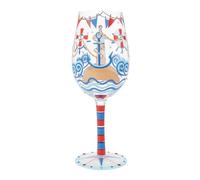 Enesco Lolita Designs Nautical Light House - Copa de vino artesanal pintada a mano, 15 onzas, multicolor