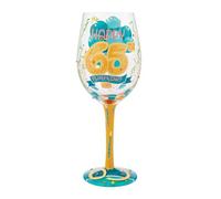 Enesco Lolita Happy 65th Birthday - Copa de vino artesanal pintada a mano, 15 onzas, multicolor