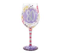 Enesco Lolita Happy 80th Birthday - Copa de vino artesanal pintada a mano, 15 onzas, multicolor
