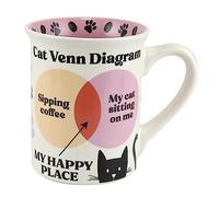 Enesco Our Name is Mud Cat My Happy Place Venn Diagram Taza de café, 16 onzas, multicolor
