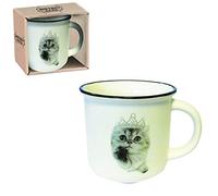 Enesco, Taza con dibujo de gato y corona estilo "lotto Bistrot" con cucharita, cerámica