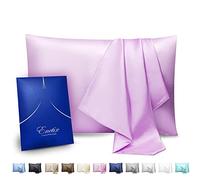 ENETIX - Juego de 2 fundas de almohada de satén de seda de lujo para cuidar el cabello y la piel, con cremallera oculta, antiacné, con paquete de regalo, de tamaño queen (50 x 76 cm), color lila