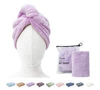 Enetix. Juego de 2 toallas para el pelo de microfibra, para mujer, 25,4 x 68,5 cm, turbante para el pelo muy absorbente, antiencrespamiento, toallas para el pelo de secado rápido con botón (lavanda)
