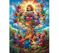 Enfants Avec un Ange Dans le Jardin Fleuri Puzzle 500 Piezas Cartón Grueso para Adultos Mitos Animal Planta Entretenimiento Casero Alivio Estrés Compatible Marco Estándar Regalo Original 500 PCS