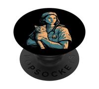 Enfermera Amante de Gatos RN CNA LPN Gatos Enfermería Gatito Dueño PopSockets PopGrip Adhesivo