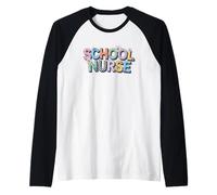 Enfermera de la Escuela Alegre tipografía Floral Camiseta Manga Raglan