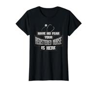 Enfermera Humor No Miedo Enfermera Registrada Está Aquí Enfermera RN Camiseta gráfica económica, Mujer, Negro, L