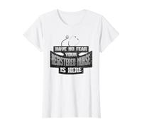 Enfermera Humor No Miedo Enfermera Registrada Está Aquí Enfermera RN Camiseta gráfica económica, Mujer, Blanco, L