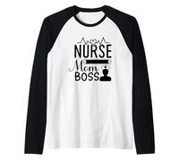 Enfermera mamá jefe latido del corazón palabras icónicas Camiseta Manga Raglan