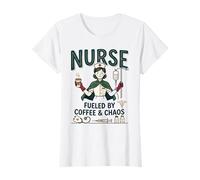 Enfermera Vintage Impulsado por Café & Caos RN Médico Camiseta
